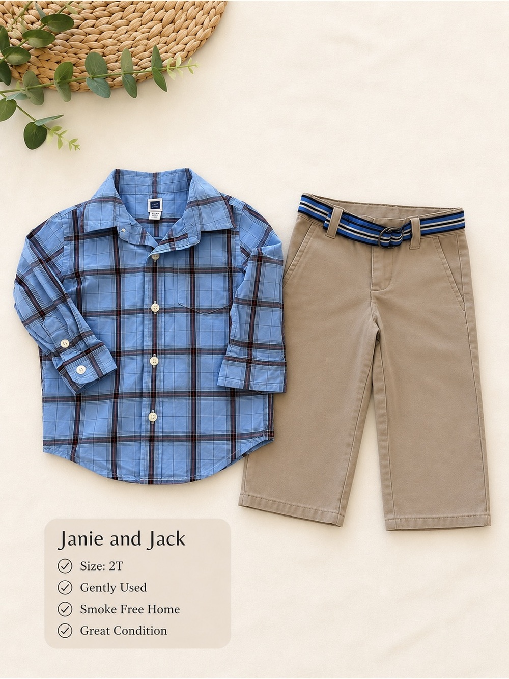 Janie and Jack Light Blue Plaid Collared Shirt